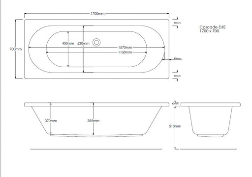 Onyx 1700mm x 700mm Double Ended Bath