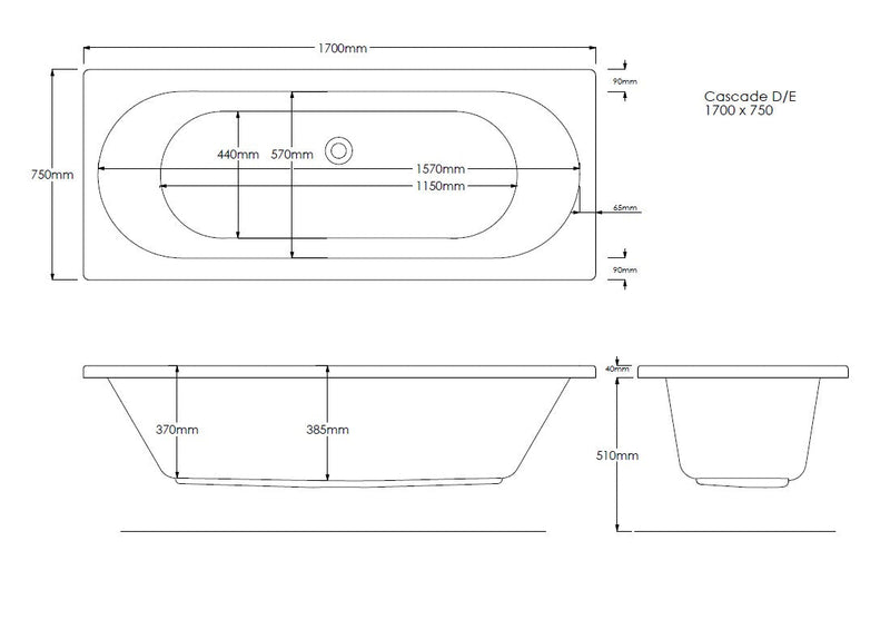 Onyx 1700mm x 750mm Double Ended Bath