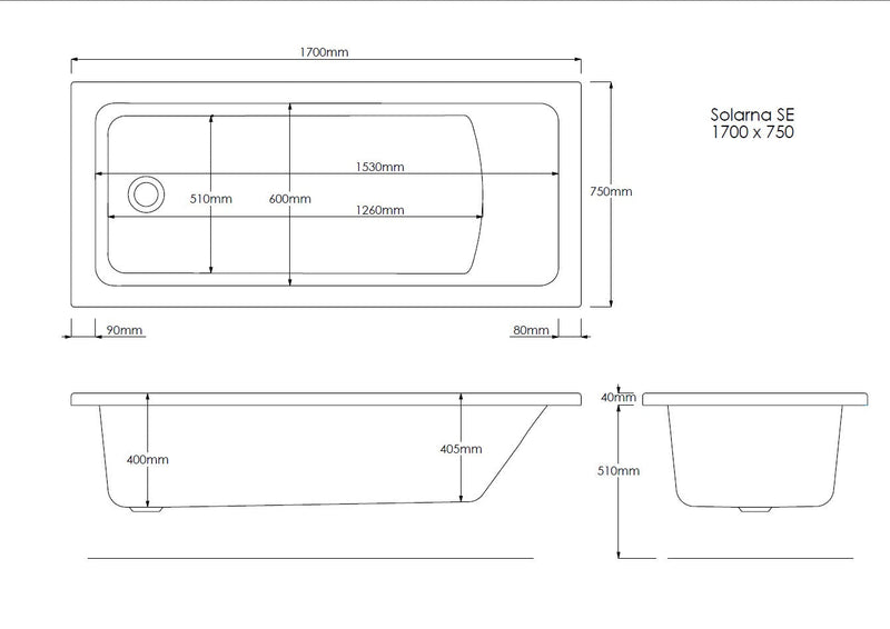 Pinnacle 1700mm x 750mm Single Ended Bath