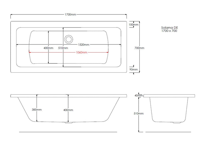 Reflect 1700mm x 700mm Double Ended Bath
