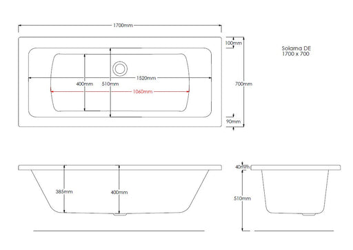 Reflect 1700mm x 700mm Double Ended Bath