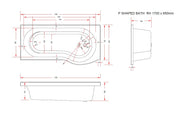 Sage 1700mm x 850mm Right Handed P Shaped Bath