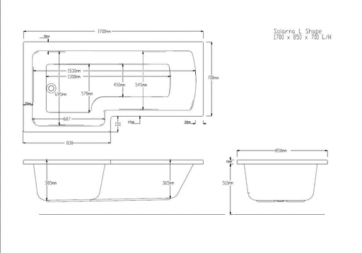 Tide 1700mm x 850mm Left Handed L Shaped Bath