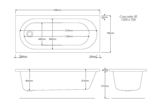 Excel Geode 1500mm x 700mm Single Ended Bath