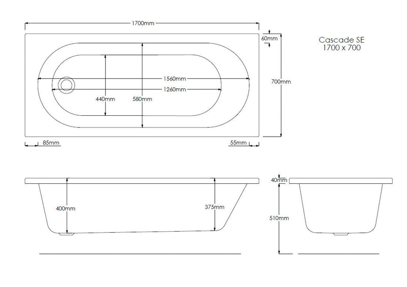 Excel Geode 1700mm x 700mm Single Ended Bath
