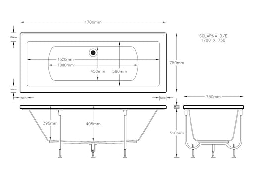 Reflect Geode 1700mm x 750mm Double Ended Bath