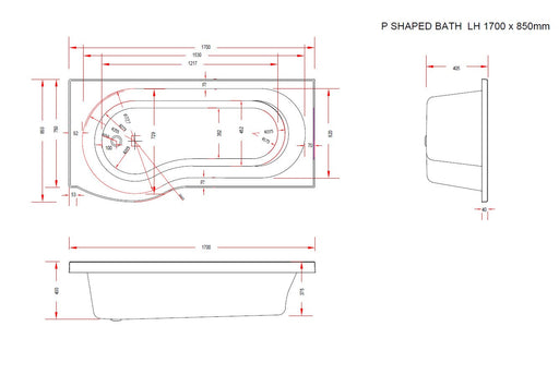 Sage Geode 1700mm x 850mm Left Handed P Shaped Bath