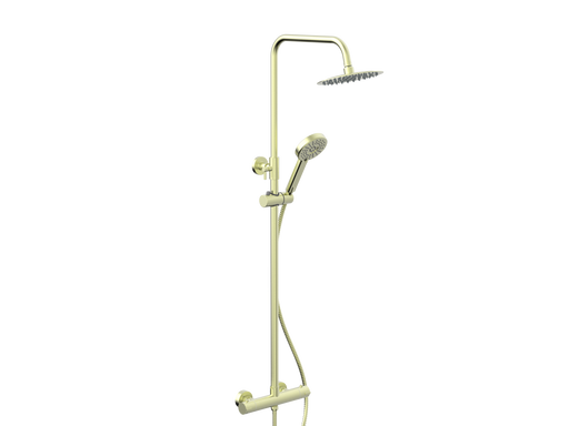 Oasis PVD Coated Column Shower w/ Rail, Hose & Round Head - Brushed Brass