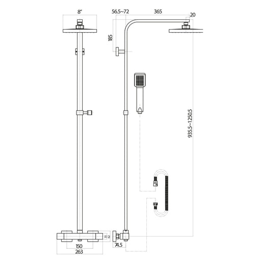 Oasis Column Shower w/ Rail, Hose & Square Head - Chrome