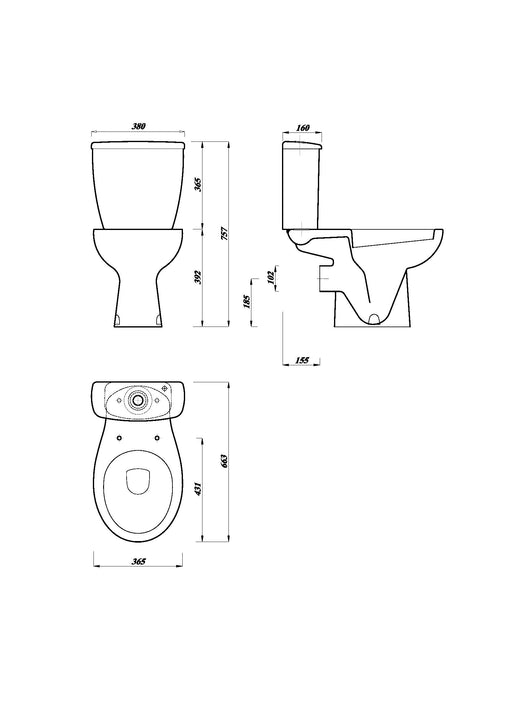 Glade Smooth 390mm x 650mm x 365mm Close Coupled WC Pan - White