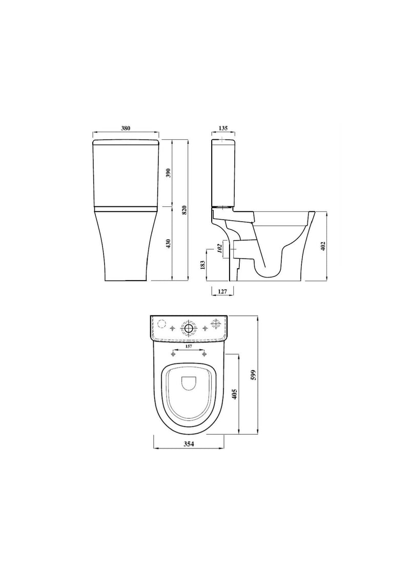 Drift 390mm x 380mm 6/4L Dual Flush Cistern & Mechanism - White