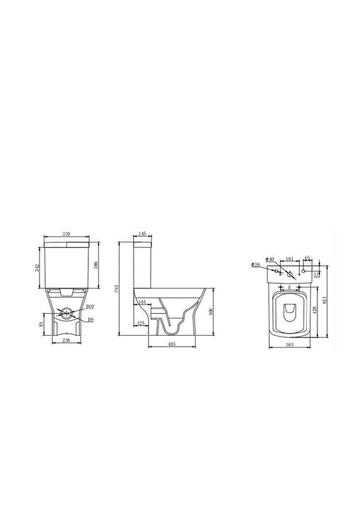 Eclipse Square 400mm x 610mm x 360mm Close Coupled Open Back WC Pan - White