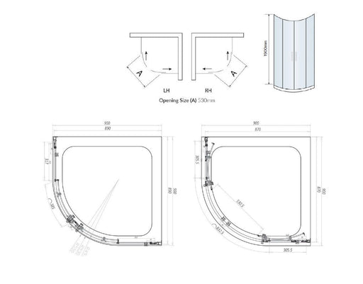 Belmont 6mm x 900mm x 900mm 2 Door Quadrant Shower Enclosure