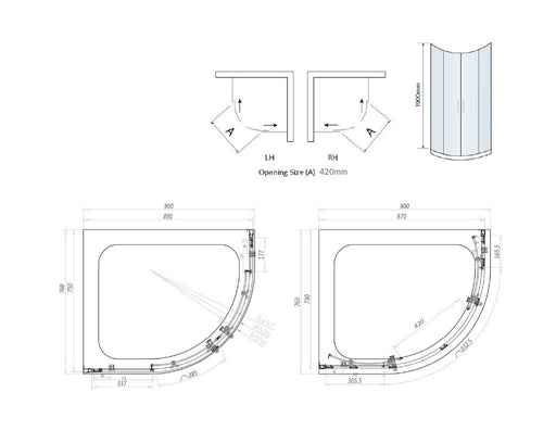 Belmont 6mm x 900mm x 760mm 2 Door Quadrant Shower Enclosure