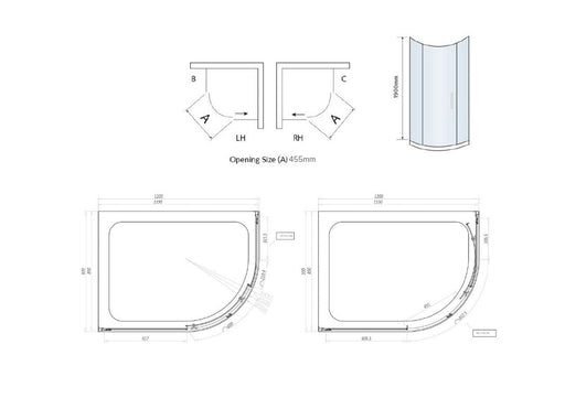 Belmont 6mm x 1200mm x 900mm 1 Door Quadrant Shower Enclosure