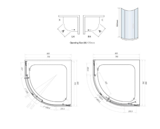 Belmont 6mm x 800mm x 800mm 1 Door Quadrant Shower Enclosure