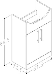 Echo 515mm x 845mm x 305mm 2 Door Floorstanding Vanity Unit w/ Handles Included - Gloss White