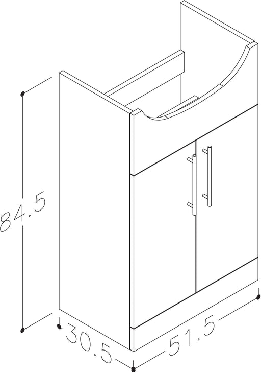 Echo 515mm x 845mm x 305mm 2 Door Floorstanding Vanity Unit w/ Handles Included - Gloss White