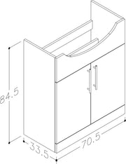 Echo 705mm x 845mm x 335mm 2 Door Floorstanding Vanity Unit w/ Handles Included - Gloss White