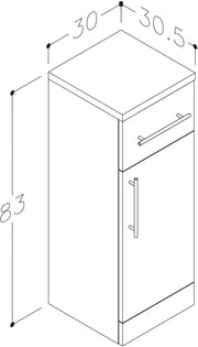 Echo 300mm x 850mm x 300mm 1 Door & 1 Drawer Cloakroom Vanity Unit w/ Handles - Gloss White