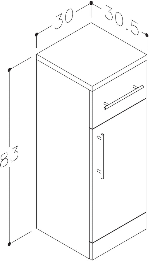 Echo 300mm x 850mm x 300mm 1 Door & 1 Drawer Cloakroom Vanity Unit w/ Handles - Gloss White
