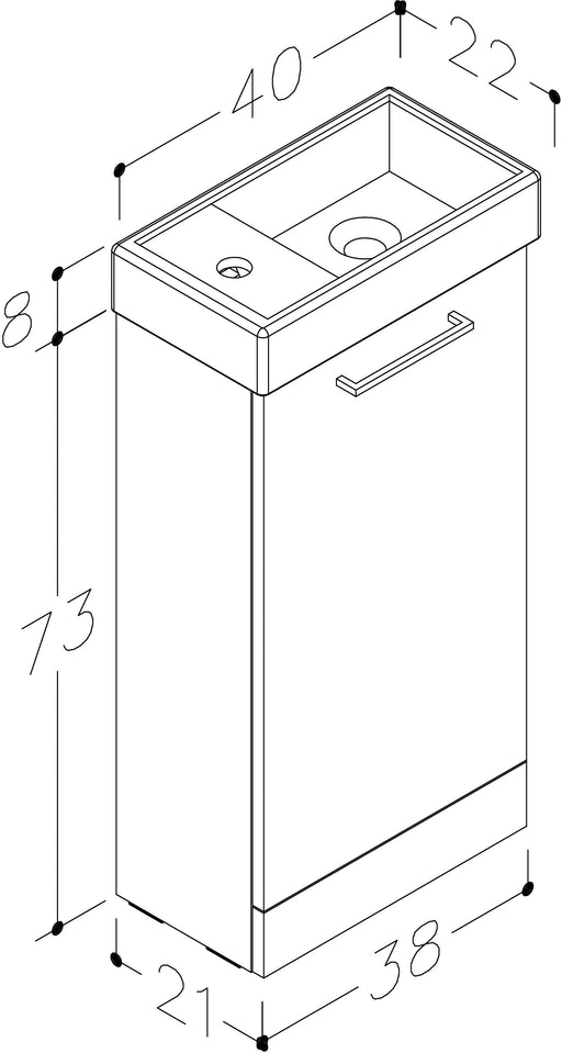Thalia 400mm x 810mm x 220mm Floorstanding Cloakroom Vanity Unit w/ 1 Tap hole Basin & Handles - Matt White