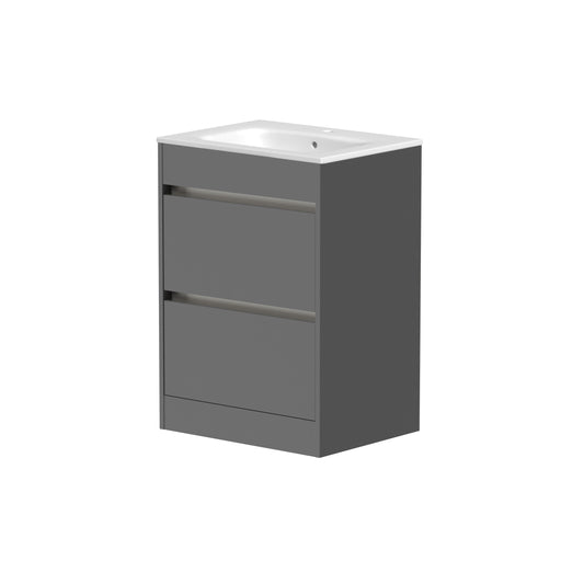 Thalia 590mm x 830mm x 455mm 2 Drawer Floorstanding Vanity Unit - Matt Grey