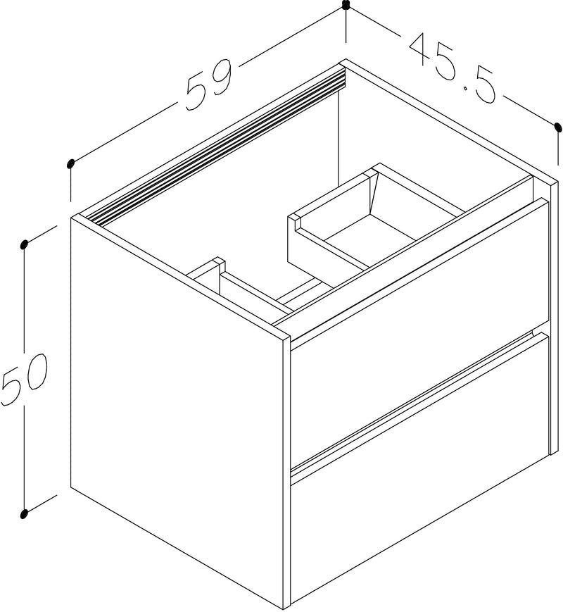 Thalia 590mm x 500mm x 455mm 2 Drawer Wall Mounted Vanity Unit - Matt Grey