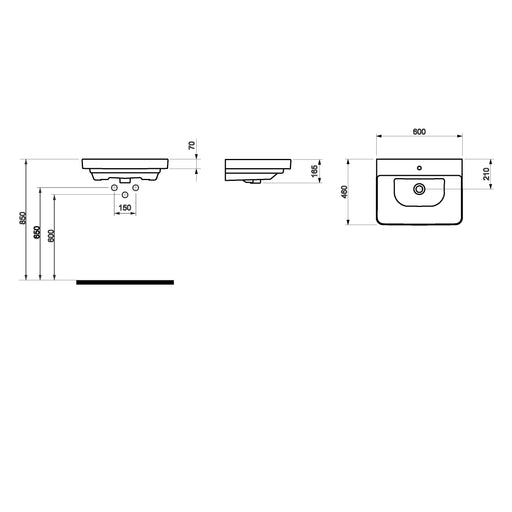 Isle 600mm x 460mm 1 Tap Hole Ceramic Basin