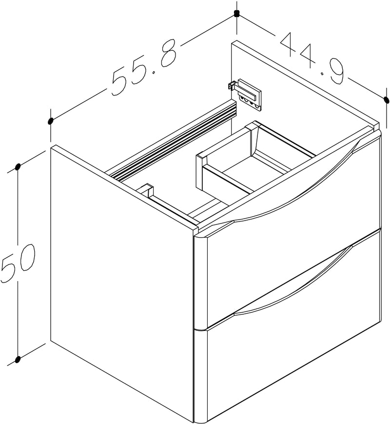 Isle 558mm x 500mm x 449mm 2 Drawer Wall Mounted Vanity Unit - Matt White