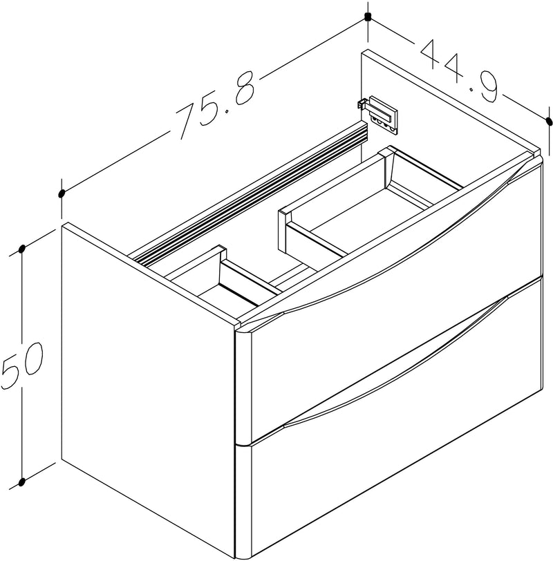 Isle 758mm x 500mm x 449mm 2 Drawer Wall Mounted Vanity Unit - Matt Grey