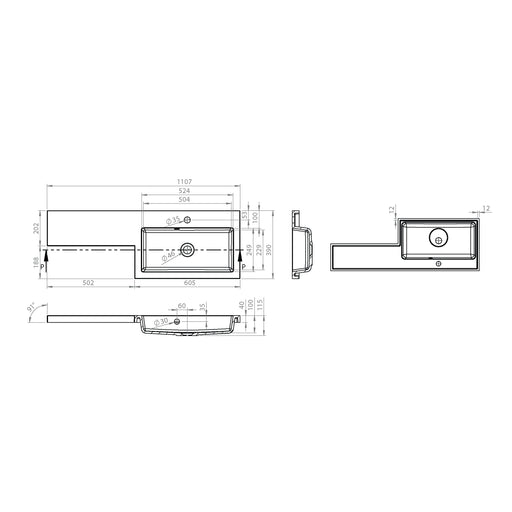 Kingsford 1100mm x 390mm 1 Tap Hole Right Handed L Shape Mineralcast Basin - White