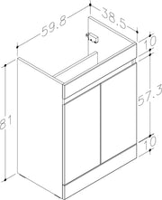 Kingsford 598mm x 810mm x 385mm 2 Door Handleless Floorstanding Vanity Unit - Matt Grey