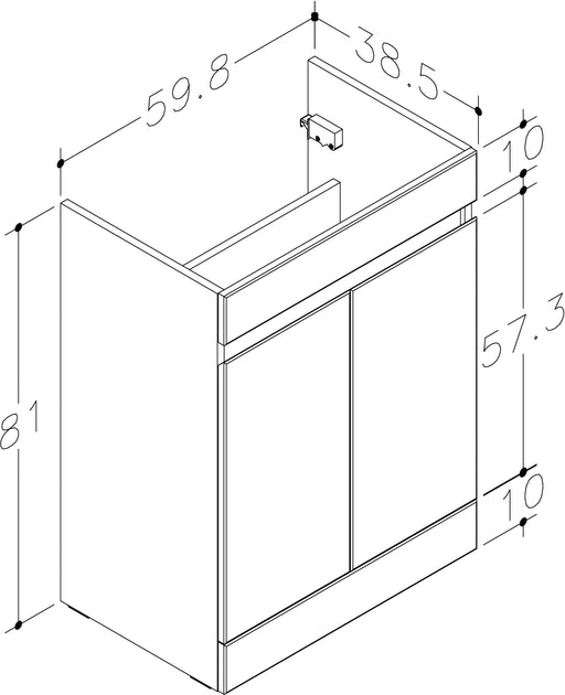 Kingsford 598mm x 810mm x 385mm 2 Door Handleless Floorstanding Vanity Unit - Matt Grey