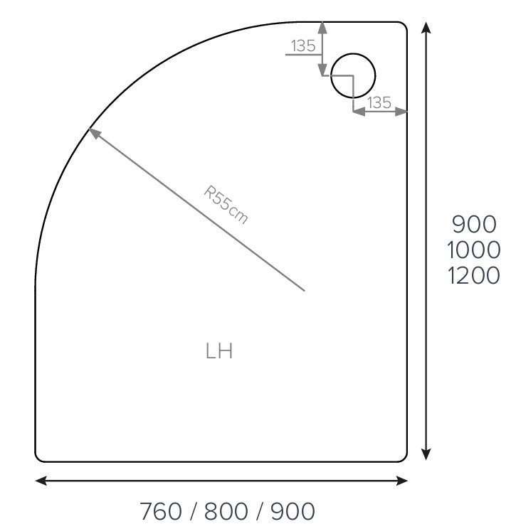 ALPHA LH 1200MM X 900MM QUADRANT SHOWER    TRAY 55