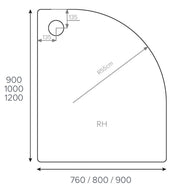 ALPHA RH 1000MM X 800MM QUADRANT ANTI-SLIP SHOWER TRAY TRAY 550MM RADIUS