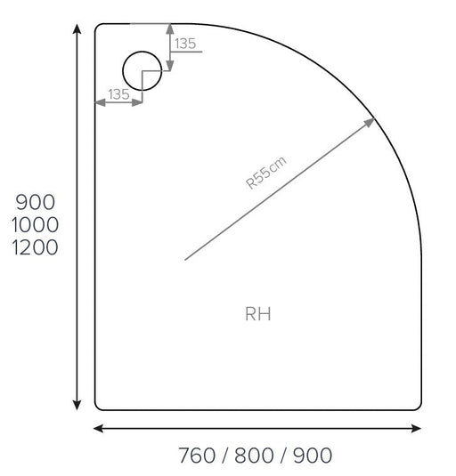 ALPHA RH 1200MM X 800MM QUADRANT ANTI-SLIP SHOWER TRAY TRAY 550MM RADIUS