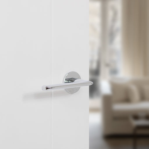 Tupai Rapido 5S Line Tavira Lever Door Handle on 5mm Slimline Round Rose - Bright Polished Chrome