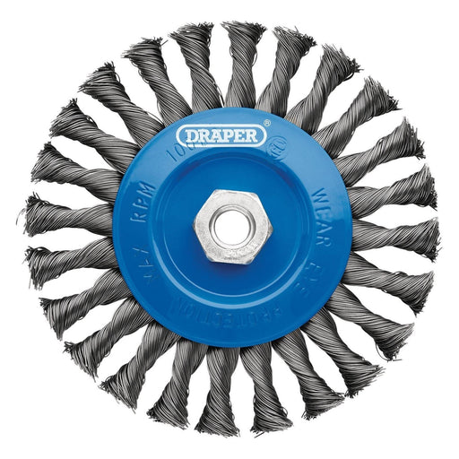 Draper 08059 Steel Twist-Knot Flat Wire Wheel Brush, 150mm, M14