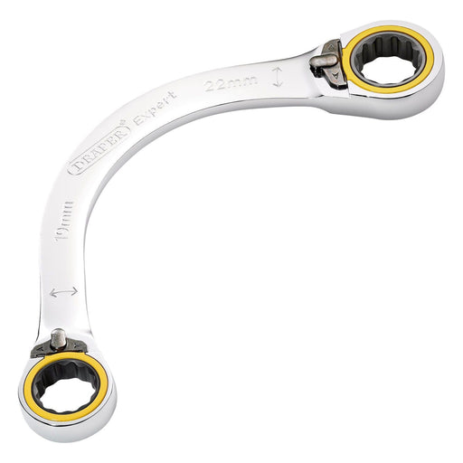 Draper 03937 Draper Expert HI-TORQ® Double Ring Ratchet Half Moon Spanner, 19 x 22mm