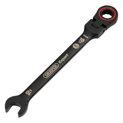 Draper 03916 Draper Expert HI-TORQ® Metric Flexible Head Ratchet Combination Spanner, 10mm, Black