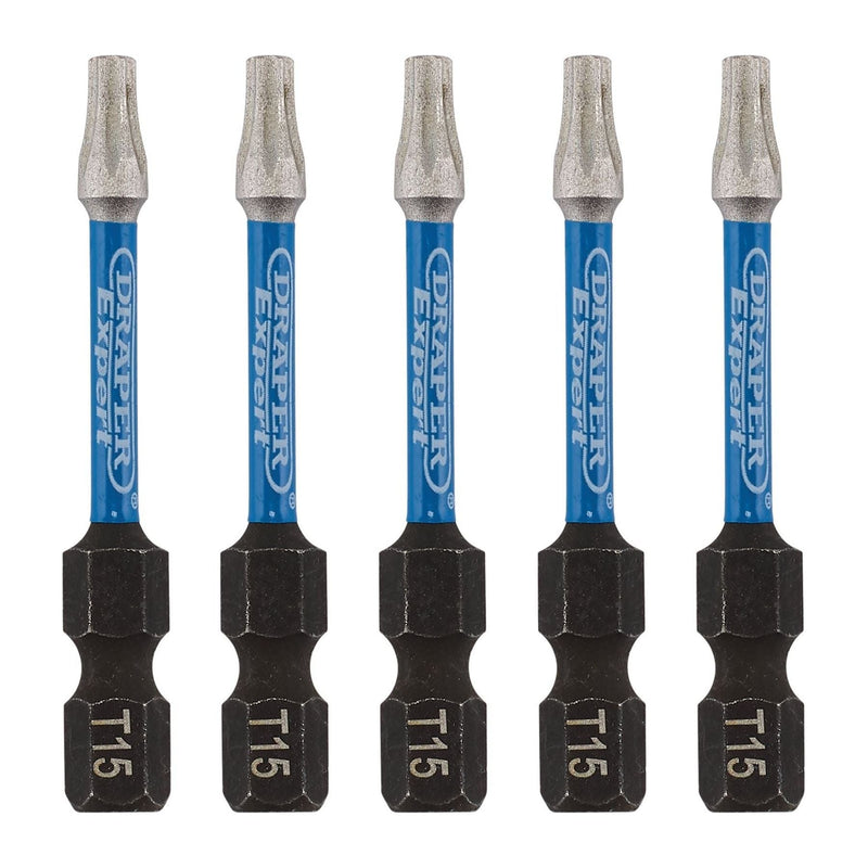 Draper 05651 Draper Expert TX-STAR® Impact Screwdriver Bits, T15 x 50mm, 1/4" Hex (Pack of 5)
