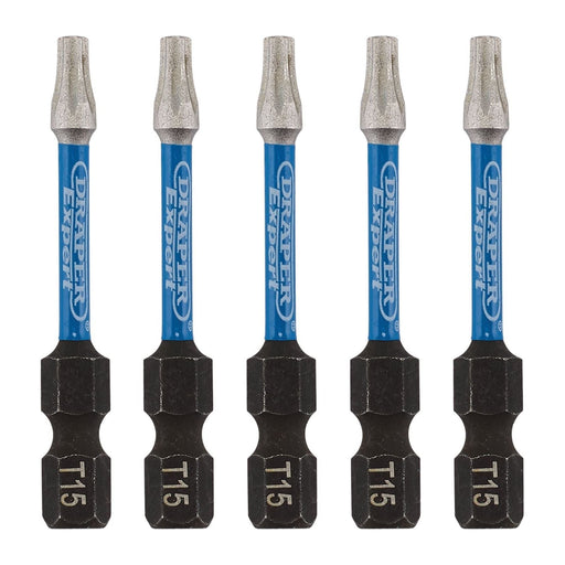Draper 05651 Draper Expert TX-STAR® Impact Screwdriver Bits, T15 x 50mm, 1/4" Hex (Pack of 5)