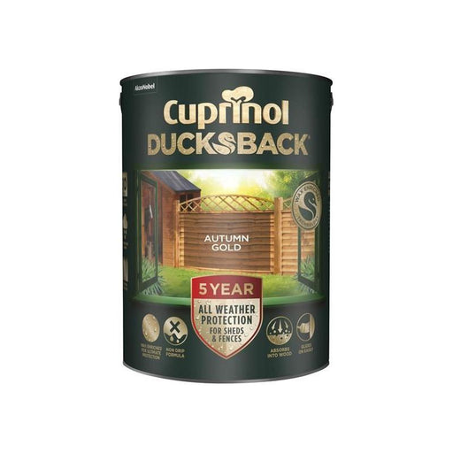 Cuprinol Ducksback 5 Year Waterproof for Sheds & Fences Autumn Gold 5 litre Cuprinol - RockBottom Northampton