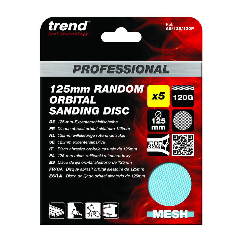 AB/125/120P - 125mm 120G Pro Mesh Random Orbital Sanding Disc, 5 Pack