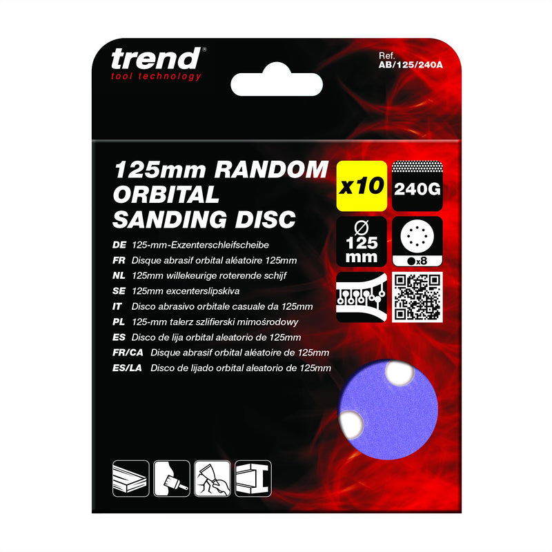 AB/125/240A - 125mm 240G Random Orbital Sanding Disc, 10 Pack