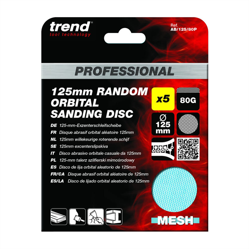 AB/125/80P - 125mm 80G Pro Mesh Random Orbital Sanding Disc, 5 Pack