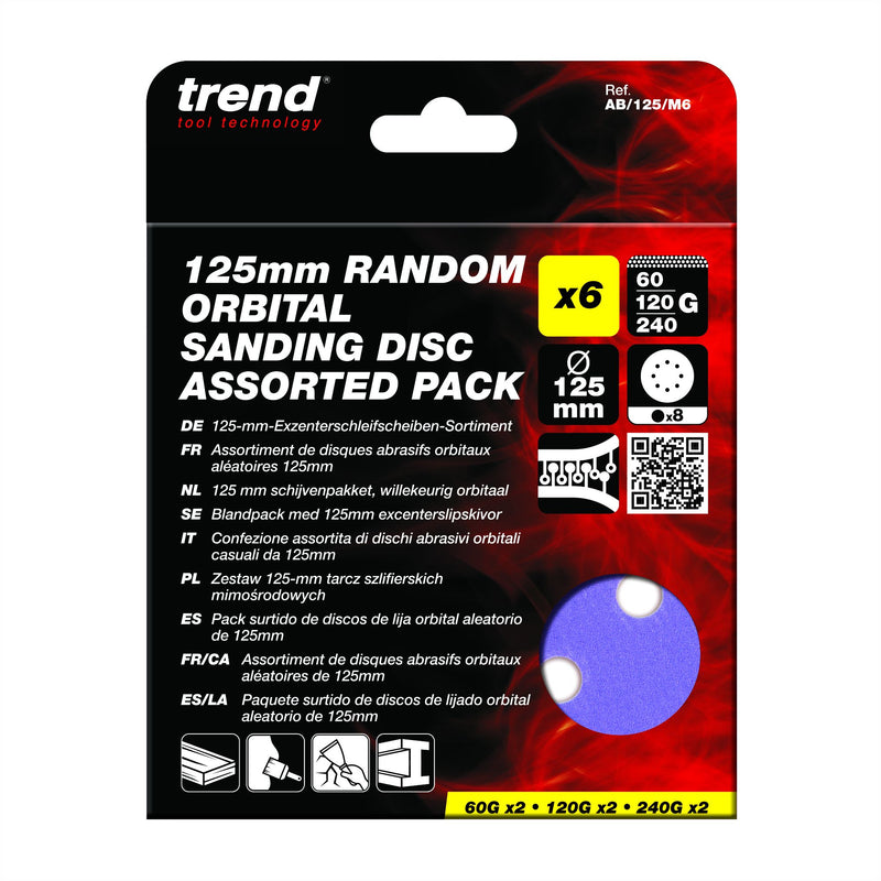 AB/125/M6 - 125mm 60G/120G/240G Random Orbital Sanding Disc, 6 Pack
