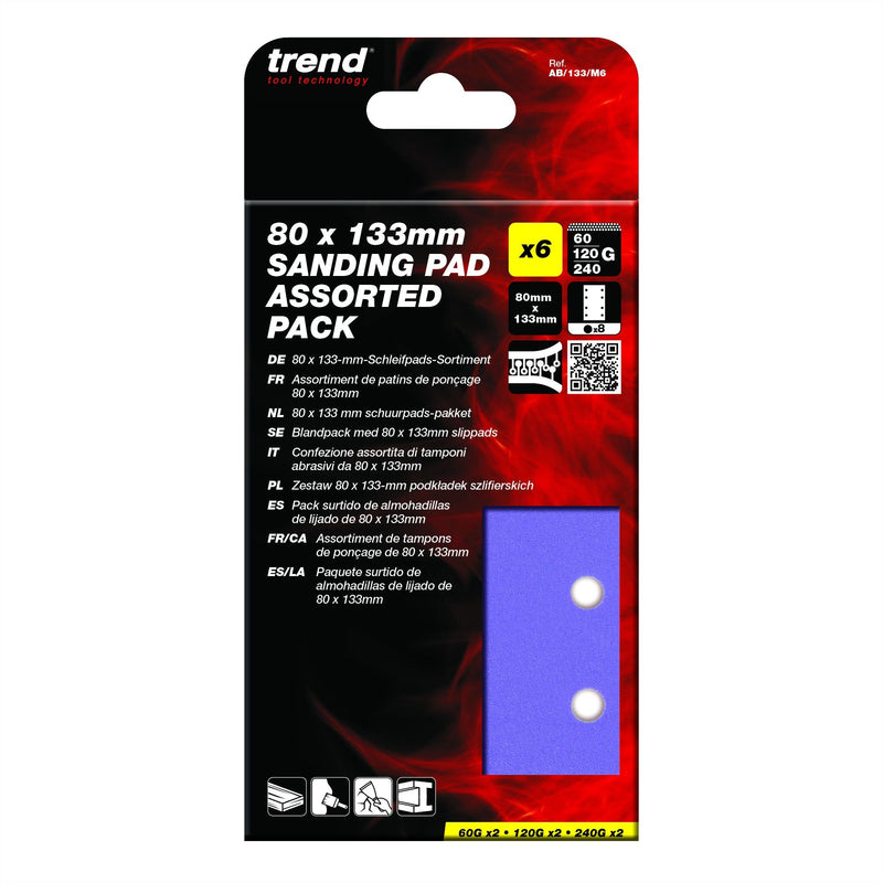 AB/133/M6 - 80 x 133mm 60G/120G/240G Sanding Pad, 6 Pack