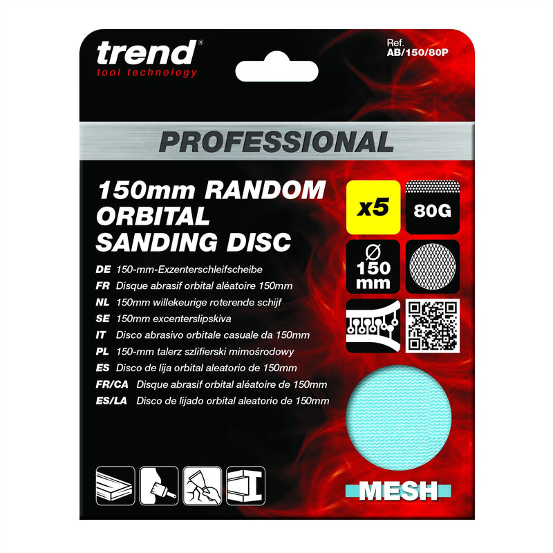AB/150/80P - 150mm 80G Pro Mesh Random Orbital Sanding Disc, 5 Pack